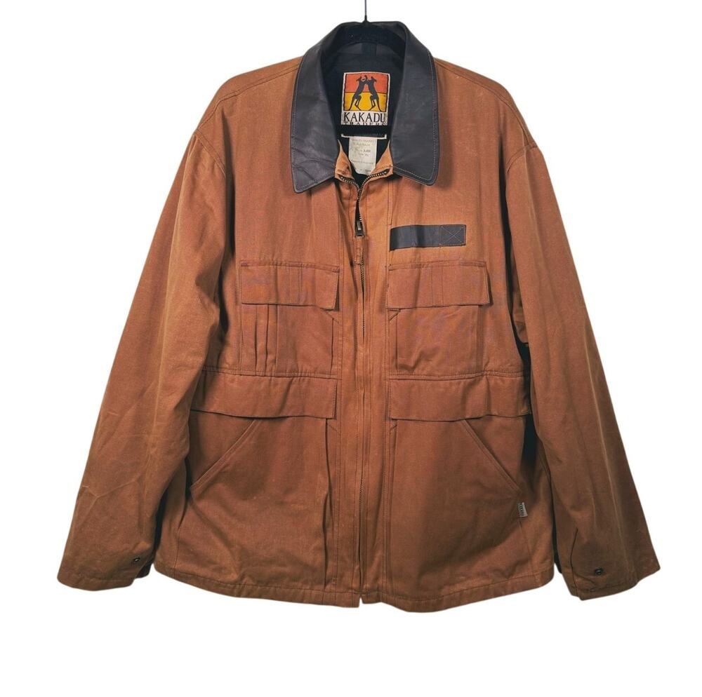 VTG Kakadu Traders Australia Oilskin Chore Jacket Mens XL Brown Workwear Utility
